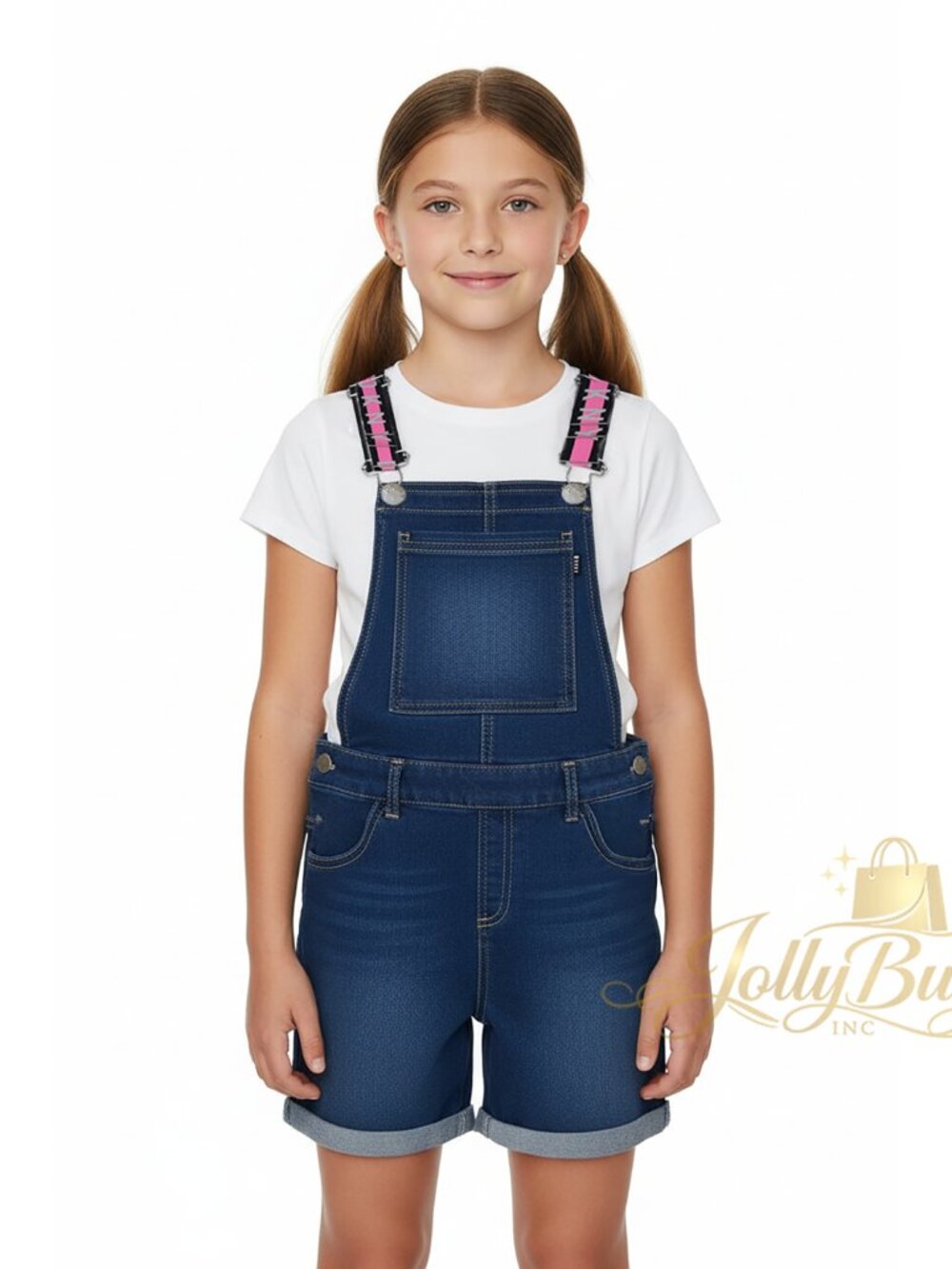 DKNY Girls Denim Shorts Overalls Stretch Jeans Jumpsuit Indigo Junior Size 10